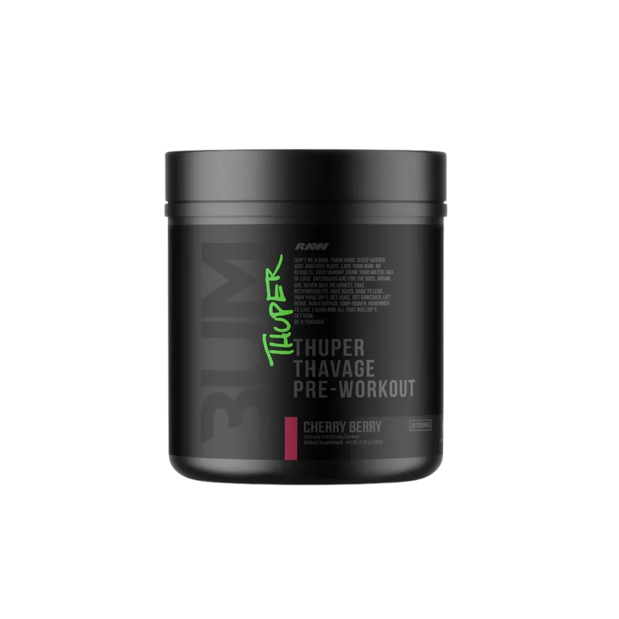 Pre-entreno BUM x RAW Thuper Thavage Cherry Berry, 20 Porciones